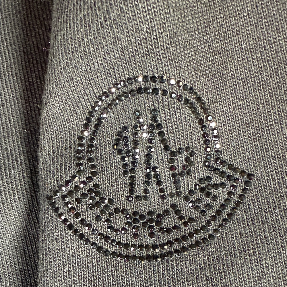 Moncler Classic Black Sweatshirt Crystal Logo Lace Up Hem Pullover - Picture 3 of 9